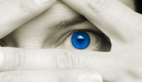 Man with blue Halloween costume contact lens in Thornhill