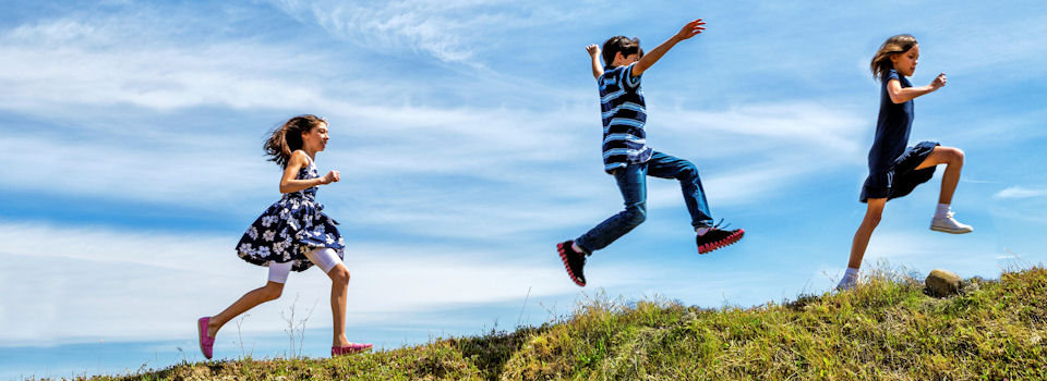 joyful children slide